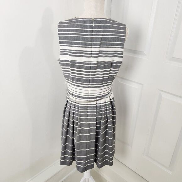 Calvin Klein Dress Womens 12 Gray Striped Career Belted Lined Knee Length Pleats - Picture 13 of 14